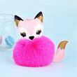 Szőrmés, róka alakú pompom kulcstartó hot pink