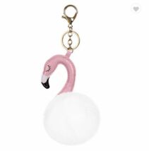 Flamingó alakú pompom kulcstartó rózsaszín-fehér