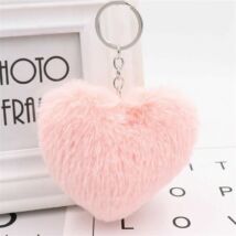Pompom kulcstartóra, táskára akasztható szív alakú szőrme dísz rózsaszín