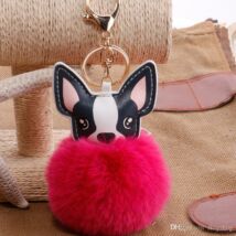 Francia bulldog alakú pompom kulcstartó pink
