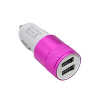 Szivargyújtós mobil töltő 2 USB csatlakozóval  pink