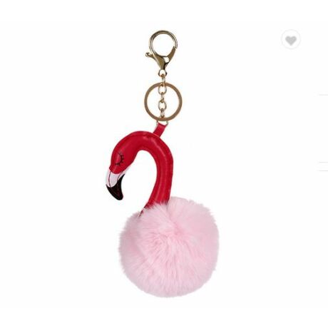 Flamingó alakú pompom kulcstartó rózsaszín-piros